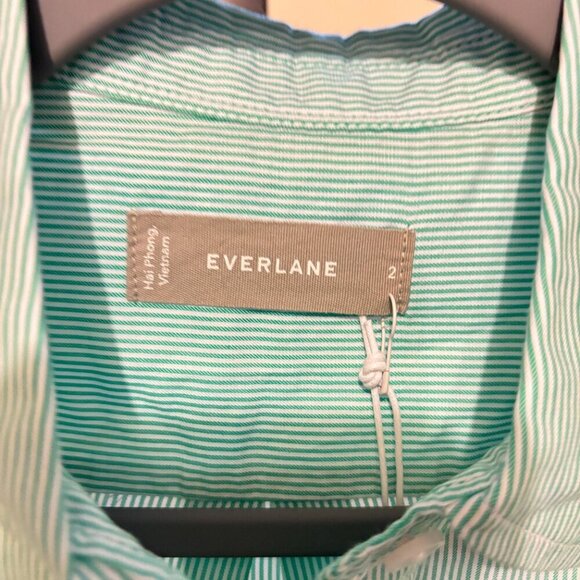 Everlane Silky Cotton Button Down Long Sleeve Shirt Mint Green White Str… - Picture 2 of 9